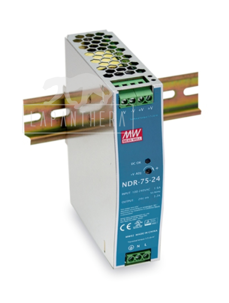 Mean Well NDR-75-48 ~ DIN Rail Mounting Power Supply; 76.8W; 48VDC