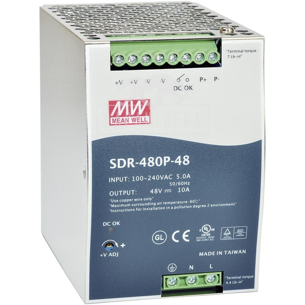 Mean Well SDR-480P-48 ~ DIN sínes tápegység, 480 W, 48 VDC