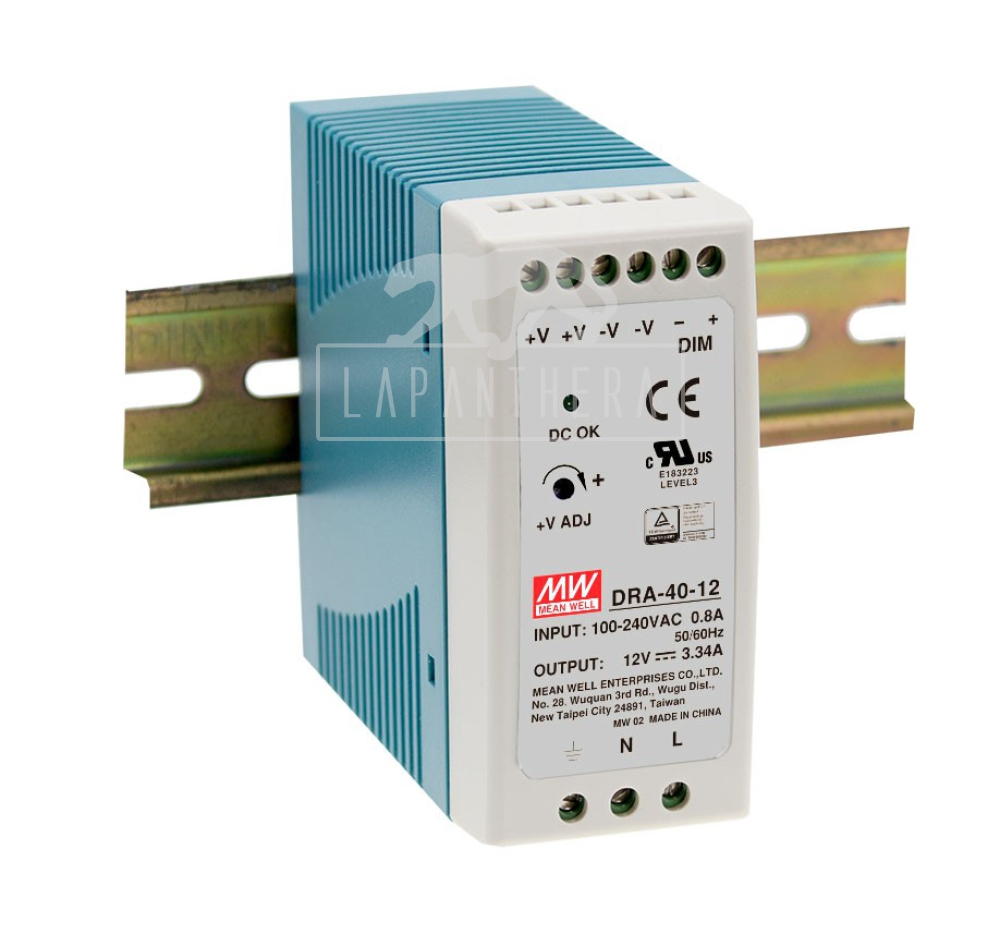 Mean Well DRA-40-24 ~ DIN Rail Mounting Power Supply; 40.8W; 24VDC